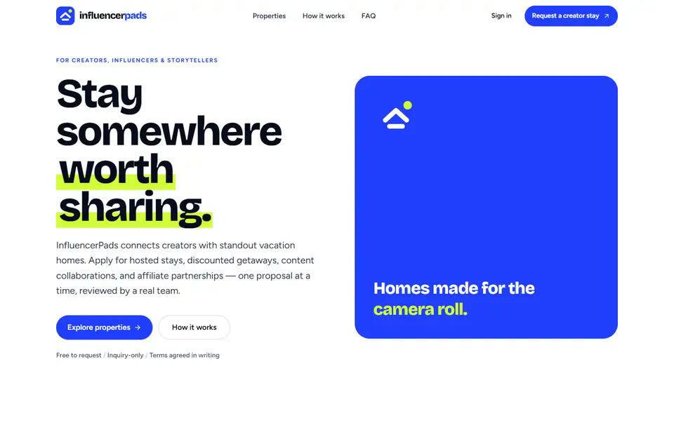 InfluencerPads, our creator stay and partnership platform